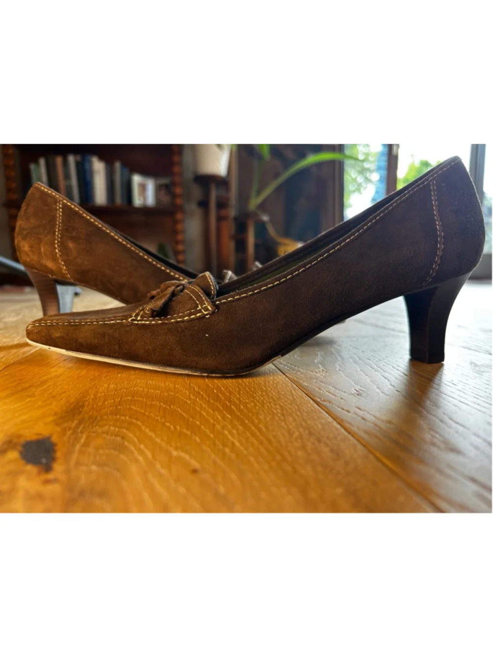 Ann Taylor Suede Heels Brown Kitten Heel Square Toe Vintage 7.5